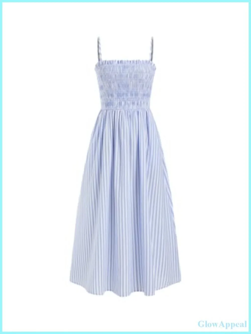 Striped Spaghetti Strap Casual A-Line Midi Beach Dress with Pockets